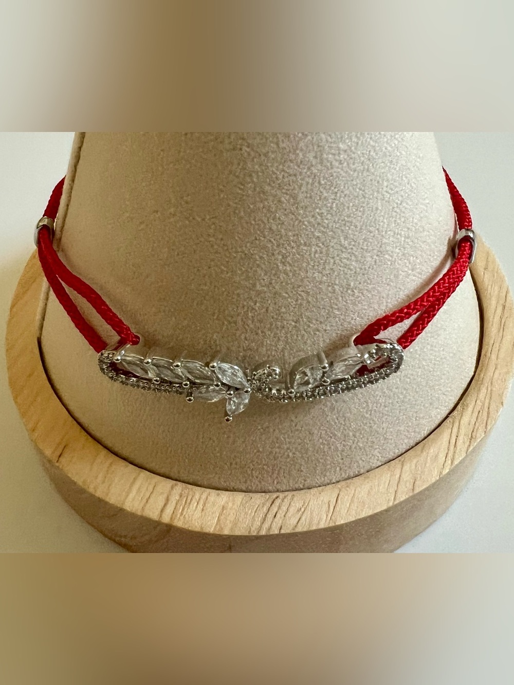 Red String-14k White Gold with Pave’ & Tear Drop Crystals - Adjustable Bracelet